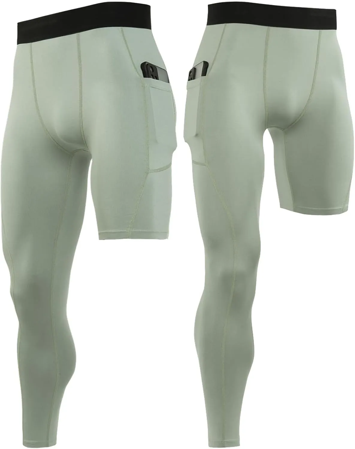 Men's 3/4 One Leg Compression Tights Single Leg Basketball Compression Pants Leggings Base Layer for Athletic Jogger