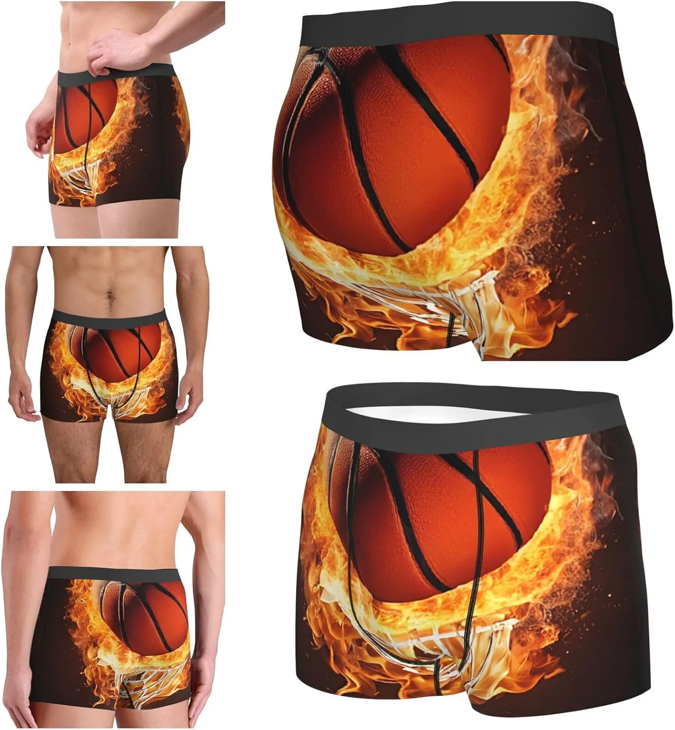 Men'S Boxer Briefs Soft Stretch Underwear Breathable Briefs (Basketball)