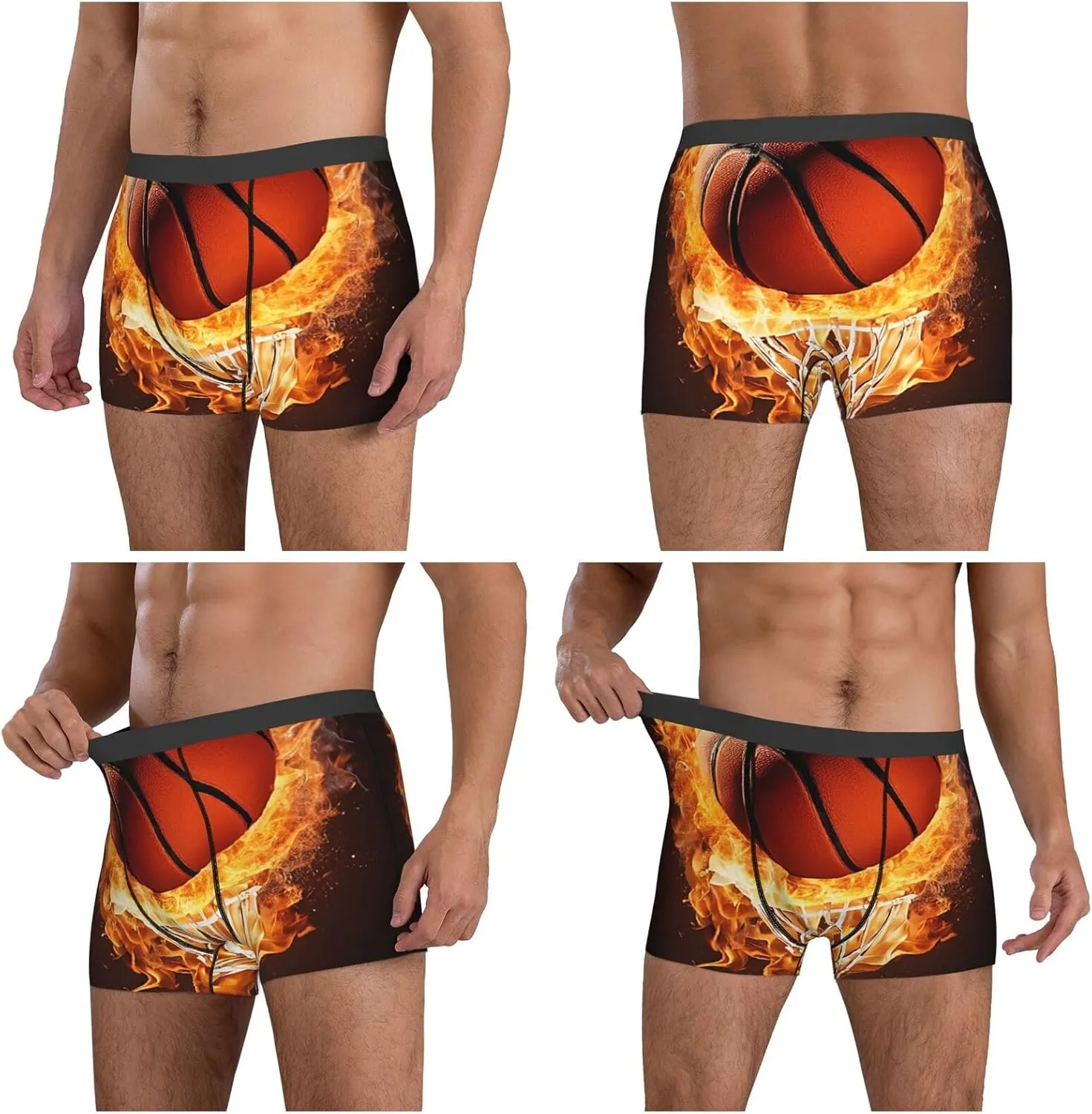 Men'S Boxer Briefs Soft Stretch Underwear Breathable Briefs (Basketball)