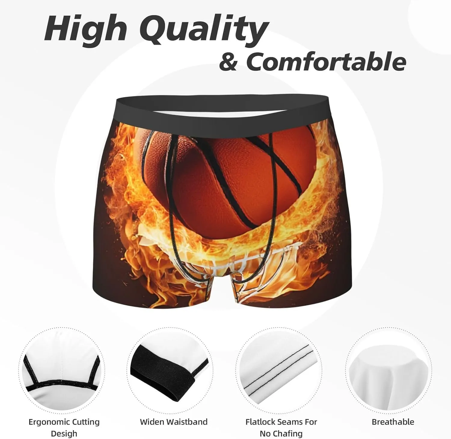 Men'S Boxer Briefs Soft Stretch Underwear Breathable Briefs (Basketball)