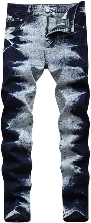 Mens Casual Washed Jeans Retro Ripped Relaxed Fit Distressed Denim Pants Street Style Fashion Straight Leg Jeans