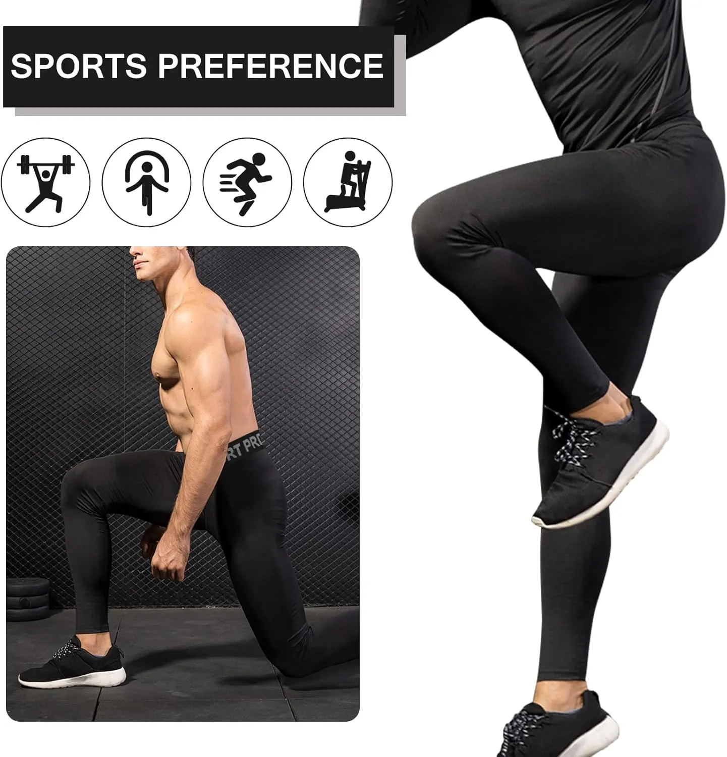 Men's Compression Pants One Leg Compression Tights for Basketball Capri 3/4 Athletic Leggings Cool Dry Baselayer