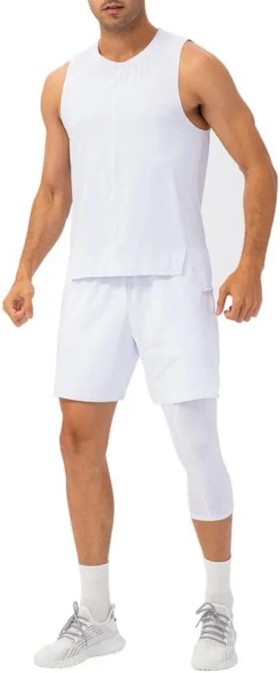 Men's Compression Pants One Leg Compression Tights for Basketball Capri 3/4 Athletic Leggings Cool Dry Baselayer