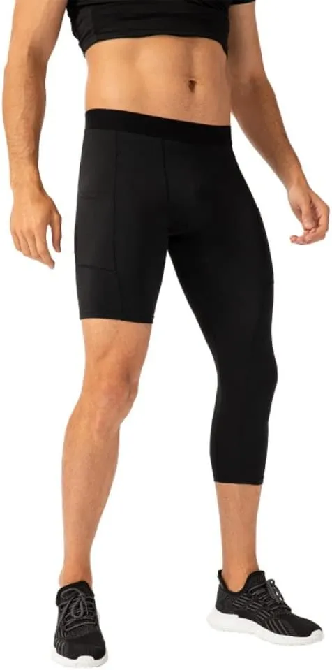 Men's Compression Pants One Leg Compression Tights for Basketball Capri 3/4 Athletic Leggings Cool Dry Baselayer