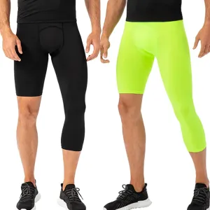 Men's Compression Pants One Leg Compression Tights for Basketball Capri 3/4 Athletic Leggings Cool Dry Baselayer