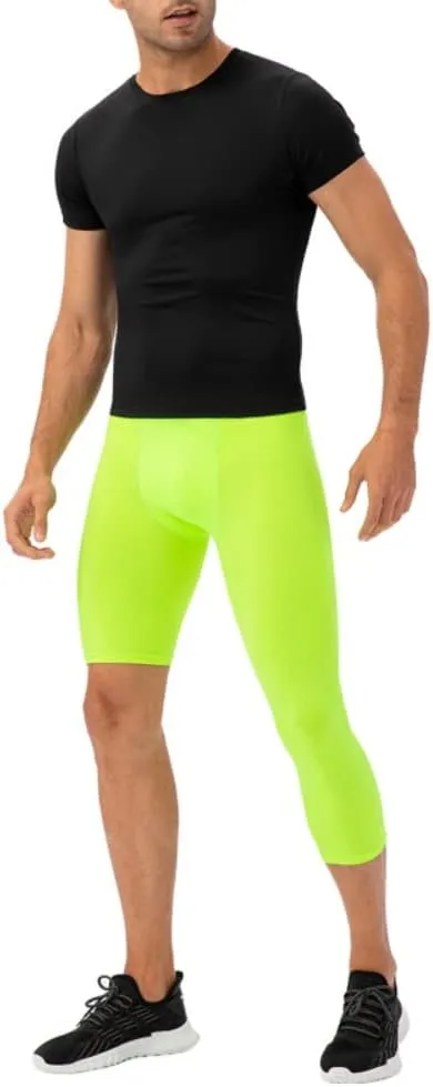 Men's Compression Pants One Leg Compression Tights for Basketball Capri 3/4 Athletic Leggings Cool Dry Baselayer