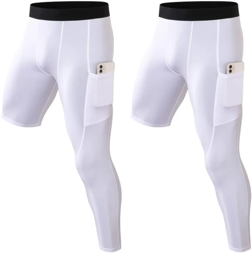 Men's Compression Pants One Leg Compression Tights for Basketball Capri 3/4 Athletic Leggings Cool Dry Baselayer
