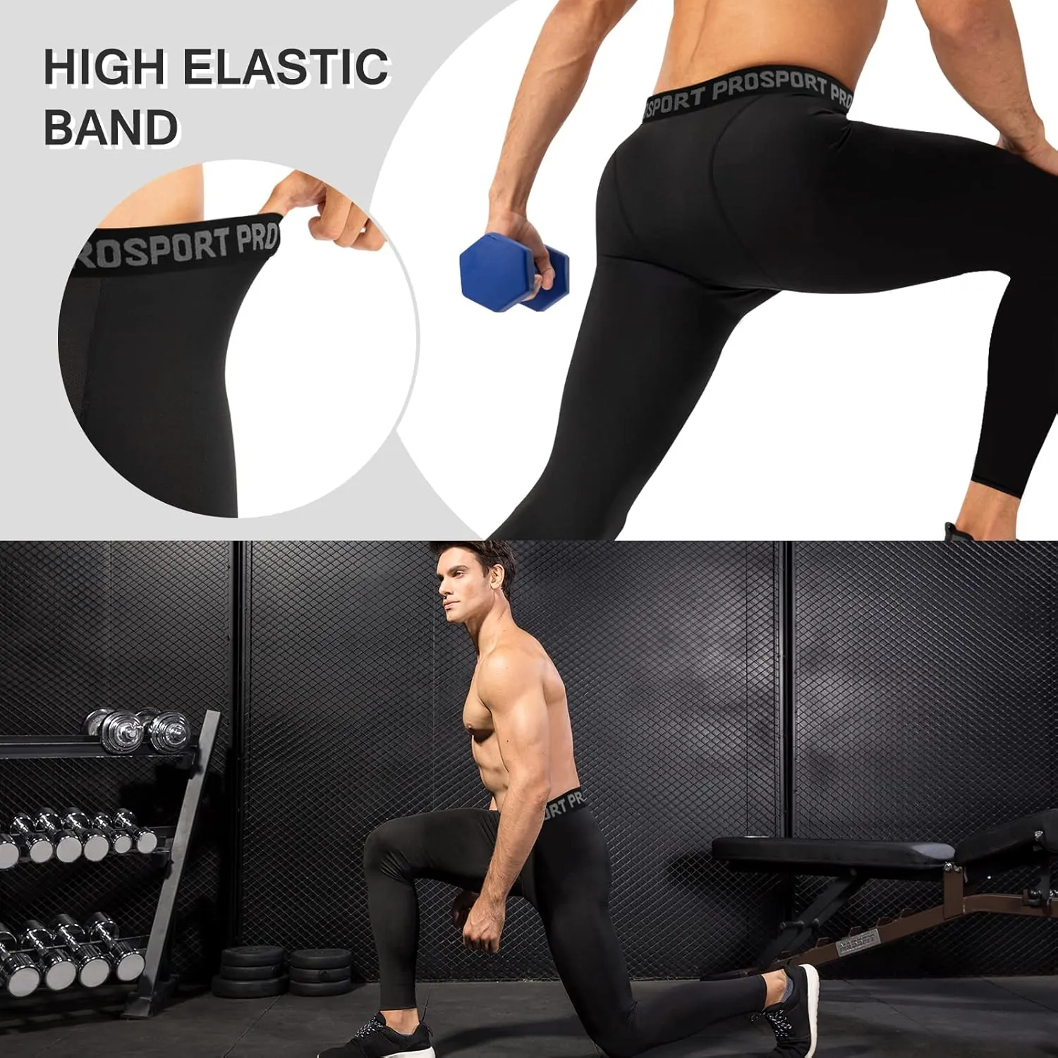 Men's Compression Pants One Leg Compression Tights for Basketball Capri 3/4 Athletic Leggings Cool Dry Baselayer