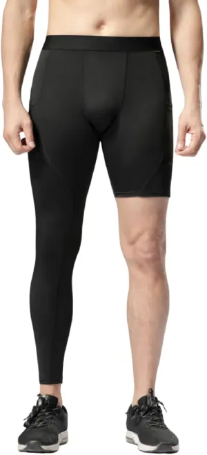 Mens Compression Pants Seamless One Leg High Waist Stretchy Elastic Slim Fit Workout Gym Leggings Sport Athletic Pants