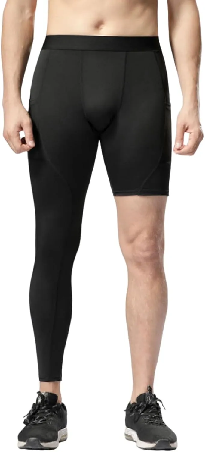 Mens Compression Pants Seamless One Leg High Waist Stretchy Elastic Slim Fit Workout Gym Leggings Sport Athletic Pants
