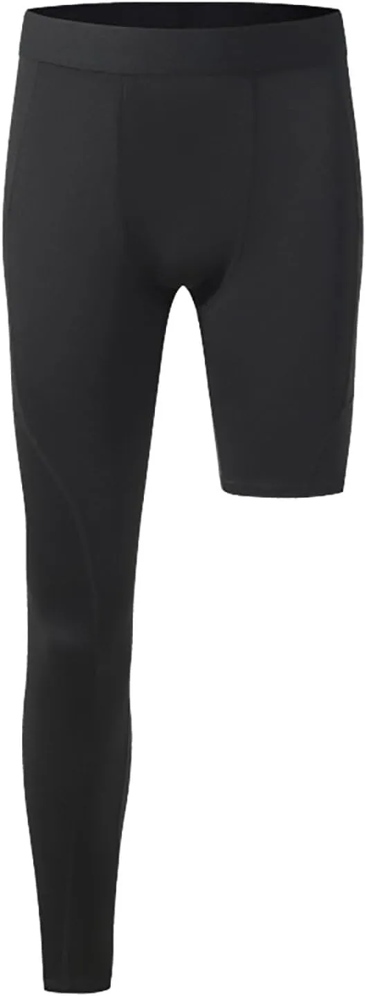 Mens Compression Pants Seamless One Leg High Waist Stretchy Elastic Slim Fit Workout Gym Leggings Sport Athletic Pants
