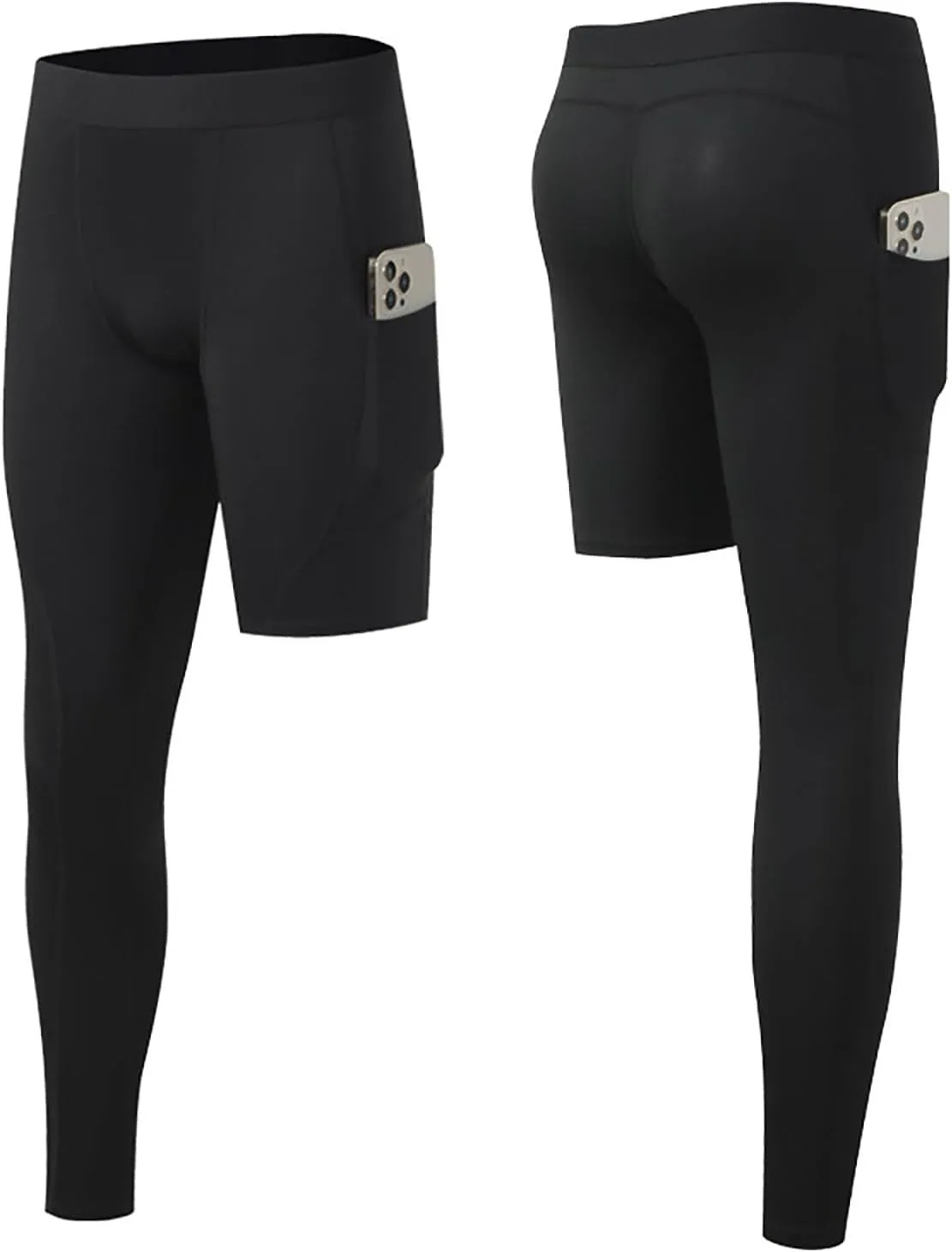 Mens Compression Pants Seamless One Leg High Waist Stretchy Elastic Slim Fit Workout Gym Leggings Sport Athletic Pants