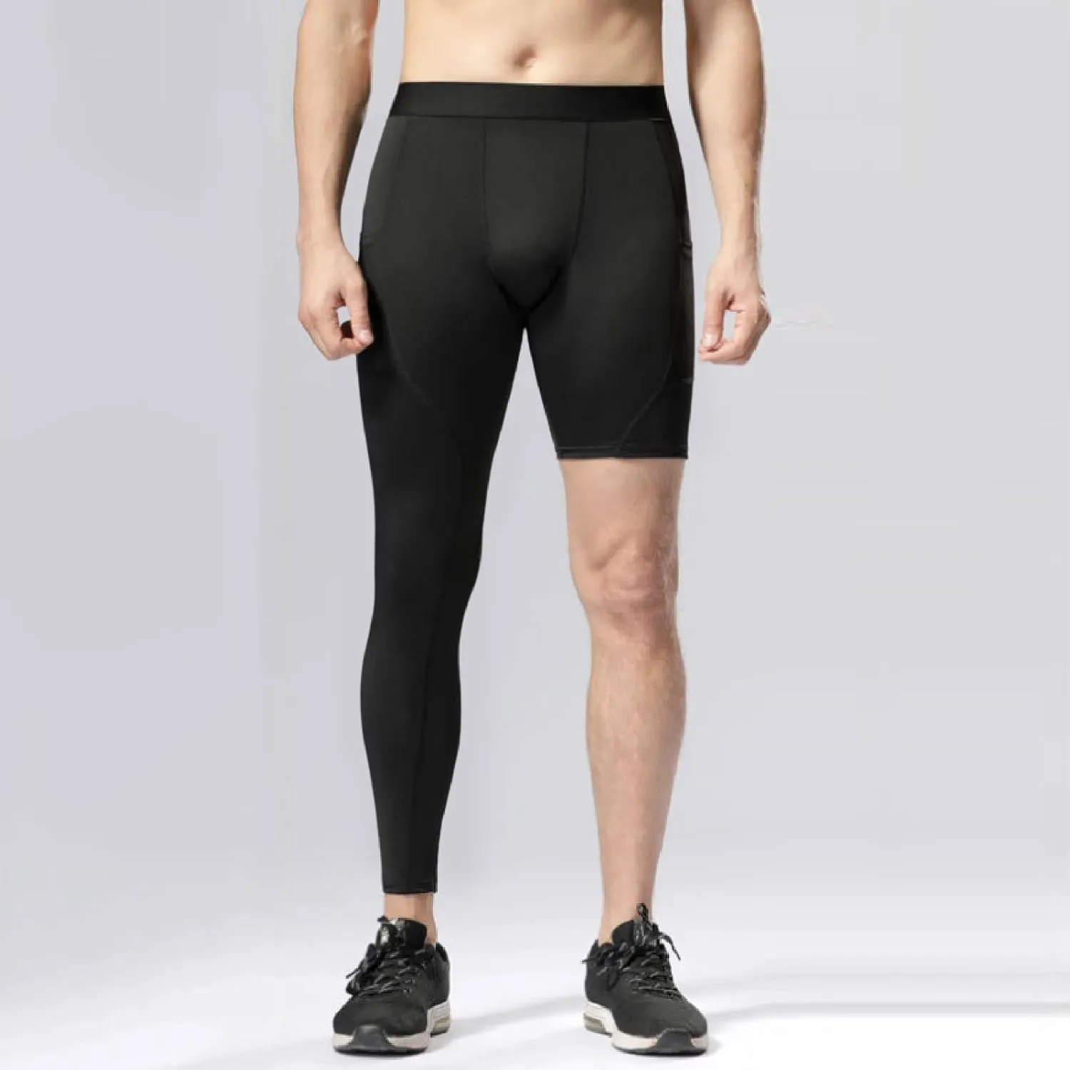 Mens Compression Pants Seamless One Leg High Waist Stretchy Elastic Slim Fit Workout Gym Leggings Sport Athletic Pants