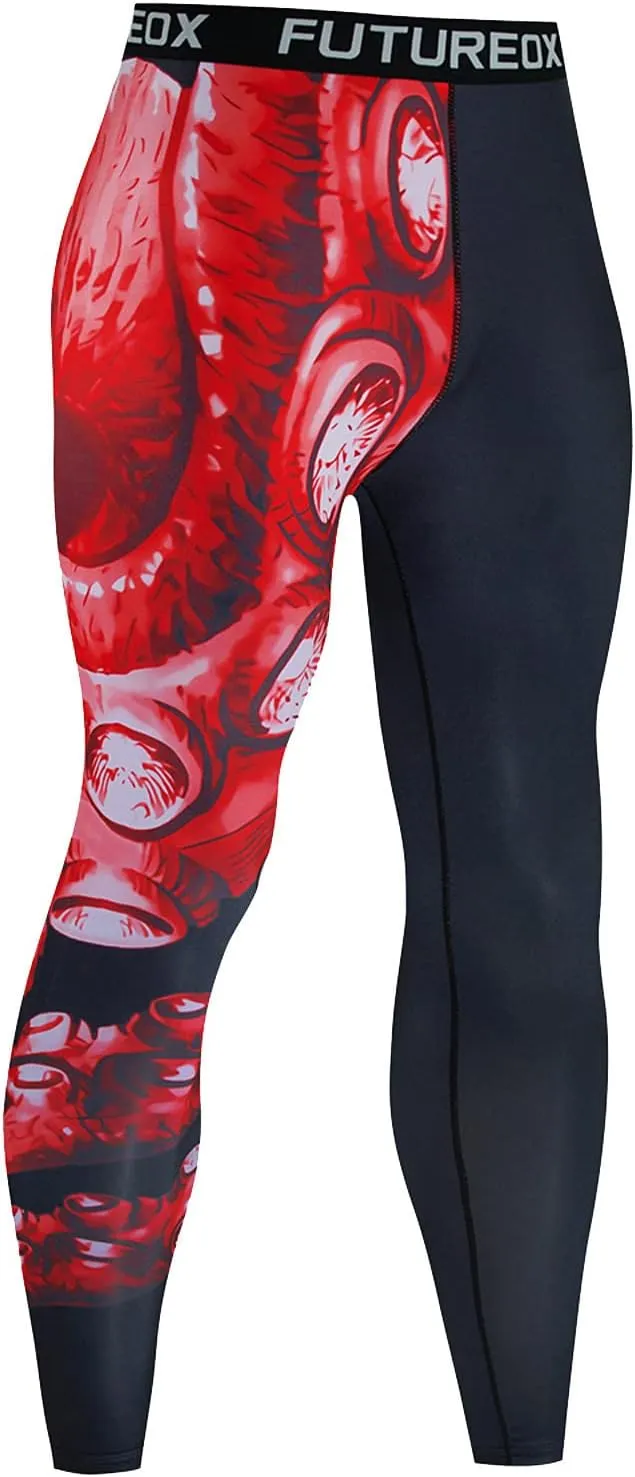 Mens Compression Pants Stretchy Seamless Sports Running Gym Leggings Graphic Athletic Quick Dry Tights Breathable