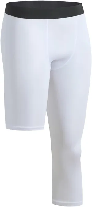 Mens Compression Pants Tall One Leg High Waist Stretchy Elastic Slim Fit Workout Gym Leggings Seamless Sportswear