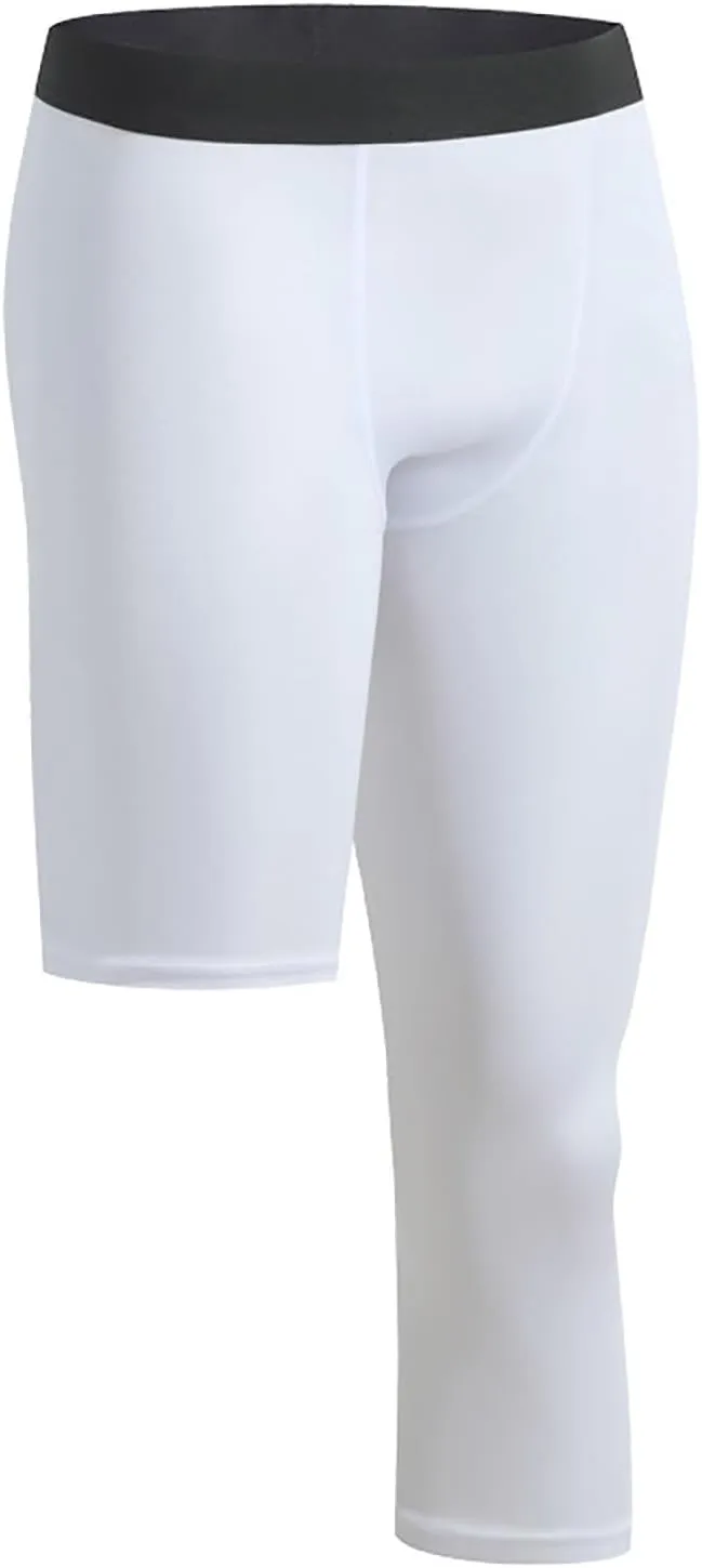 Mens Compression Pants Tall One Leg High Waist Stretchy Elastic Slim Fit Workout Gym Leggings Seamless Sportswear