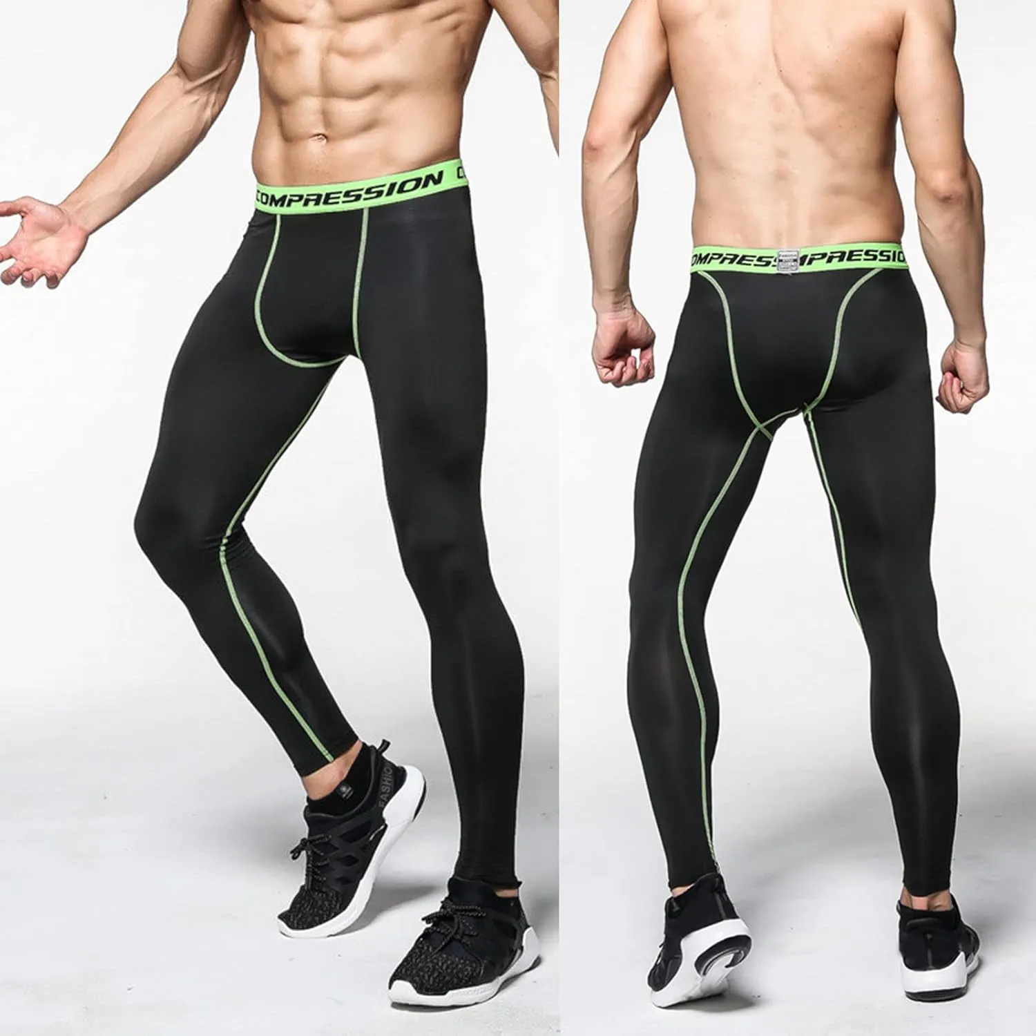 Mens Compression Pants Tall Quick Dry Seamless Stretchy Running Leggings Slim Workout Sports Gym Compression Pants