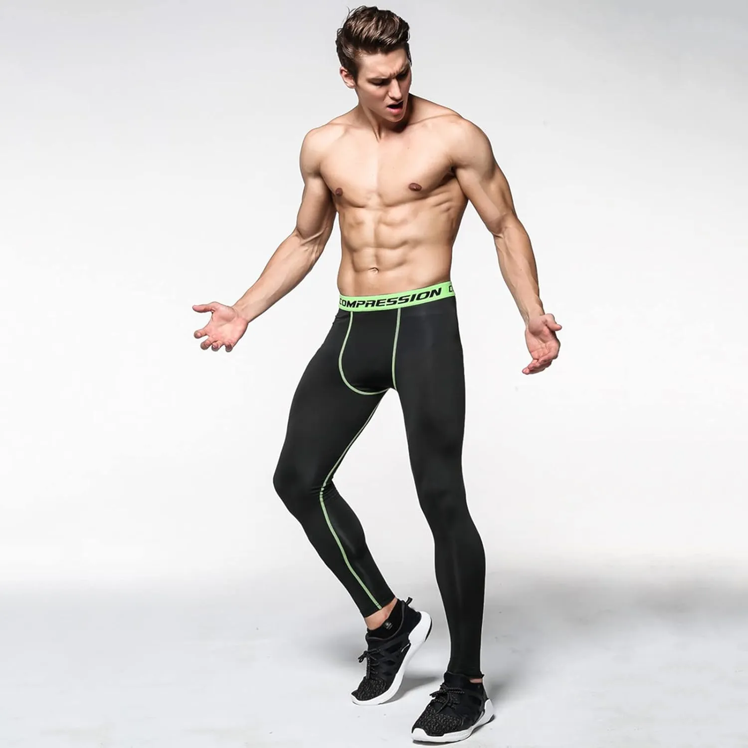 Mens Compression Pants Tall Quick Dry Seamless Stretchy Running Leggings Slim Workout Sports Gym Compression Pants