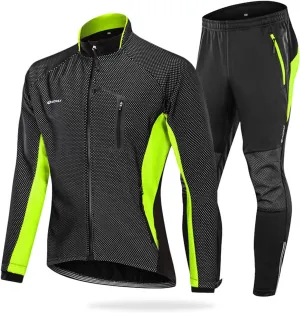Mens Cycling Suit Windproof Winter Thermal Fleece Sportswear Clothing Set Riding Jersey Jacket & 3D Padded Pants Trousers