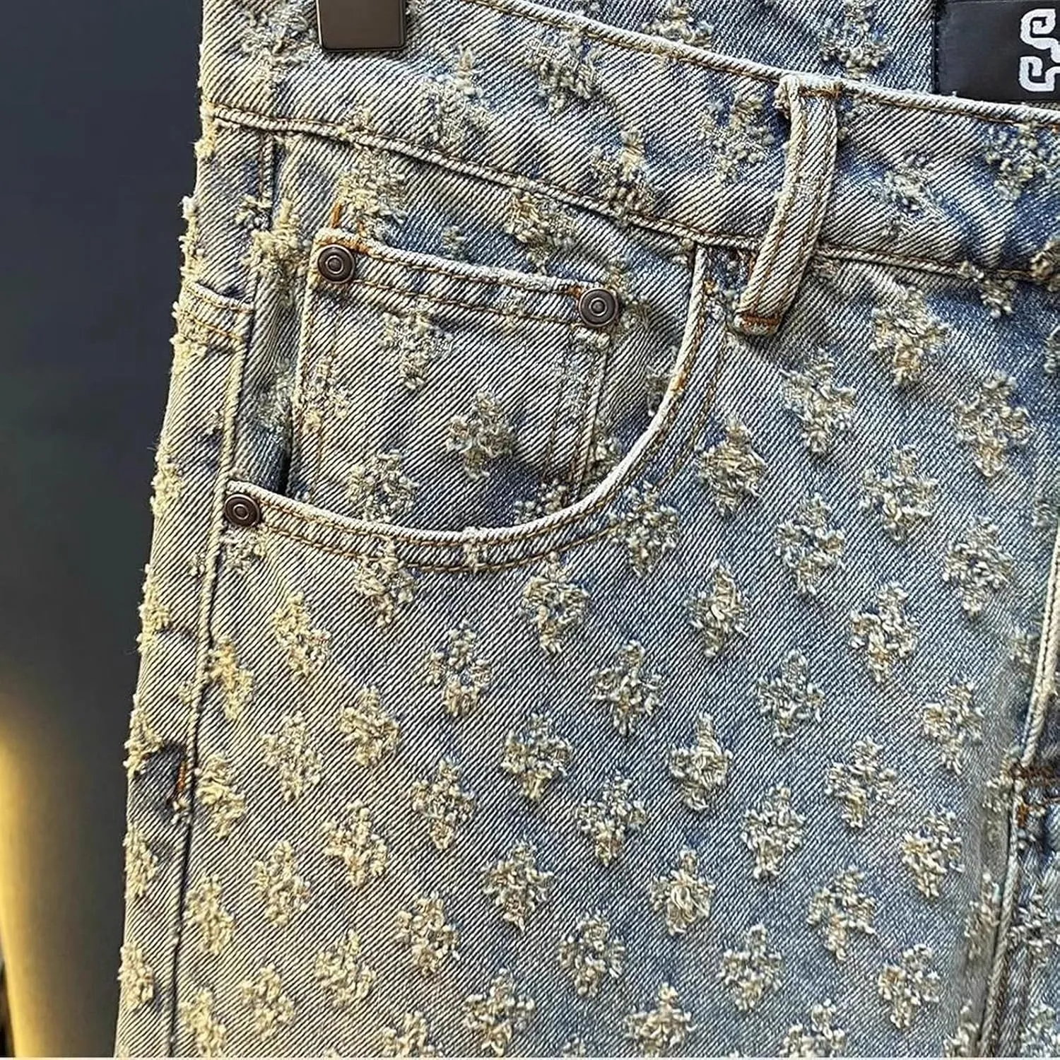 Men's Distressed Denim Shorts - Vintage wash Casual Relaxed fit, high Street Style, Straight Cut
