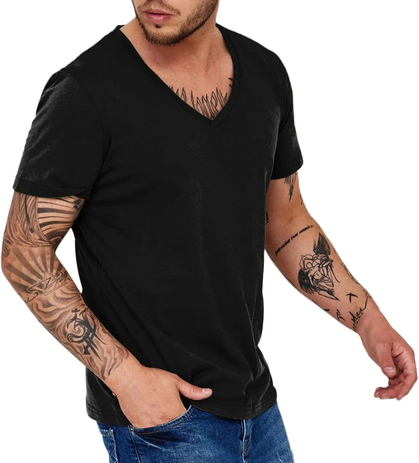 Mens Fitness V Neck Tshirts Plus Size Quick Dry Short Sleeve Stretch Casual Training Tops Workout Gym Running Muscle Shirts