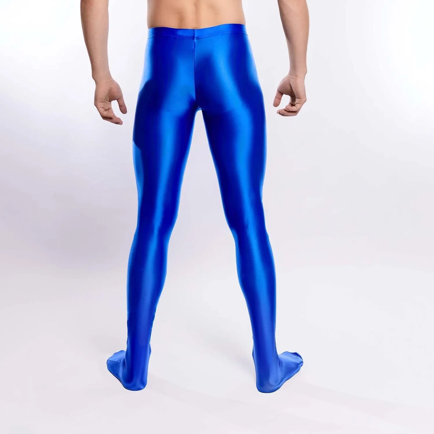 Men's Glossy Compression Tights Pants Footed Leggings Base Layer Training Long Trousers Slim Fit Stretchy Tights