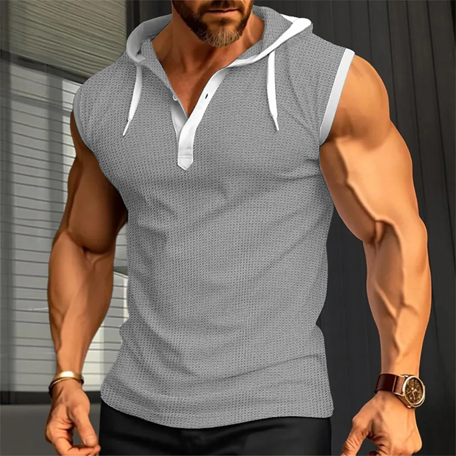 Men's Hooded Tank Tops Workout Sleeveless Hoodies Tee Shirt Muscle Athletic Gym Running Beach Tanks for Men Quick Dry