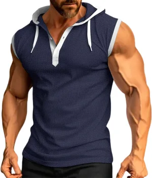 Men's Hooded Tank Tops Workout Sleeveless Hoodies Tee Shirt Muscle Athletic Gym Running Beach Tanks for Men Quick Dry