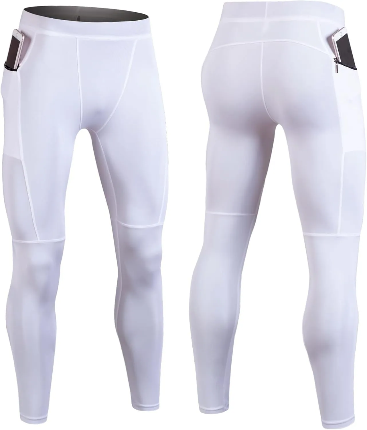 Mens Jogger Pants with Pockets High Waisted Quick Dry Slim Stretchy Workout Gym Leggings Jogger Compression Pants