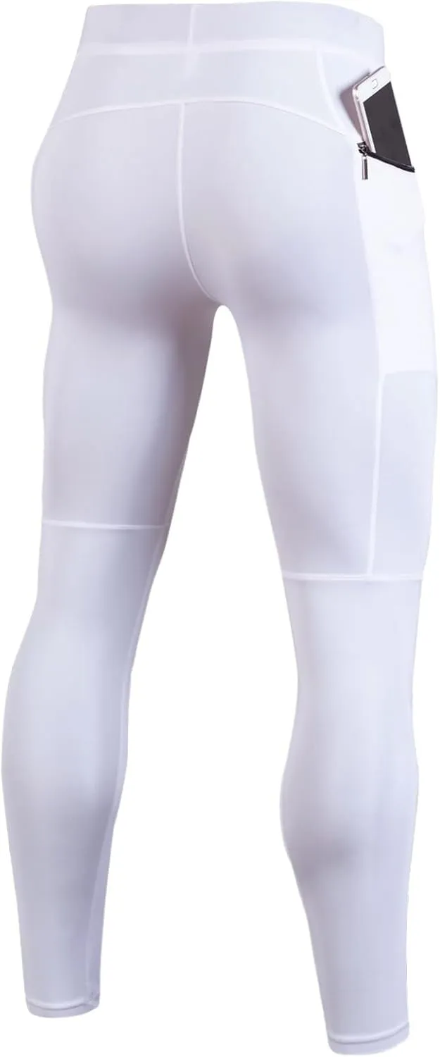 Mens Jogger Pants with Pockets High Waisted Quick Dry Slim Stretchy Workout Gym Leggings Jogger Compression Pants