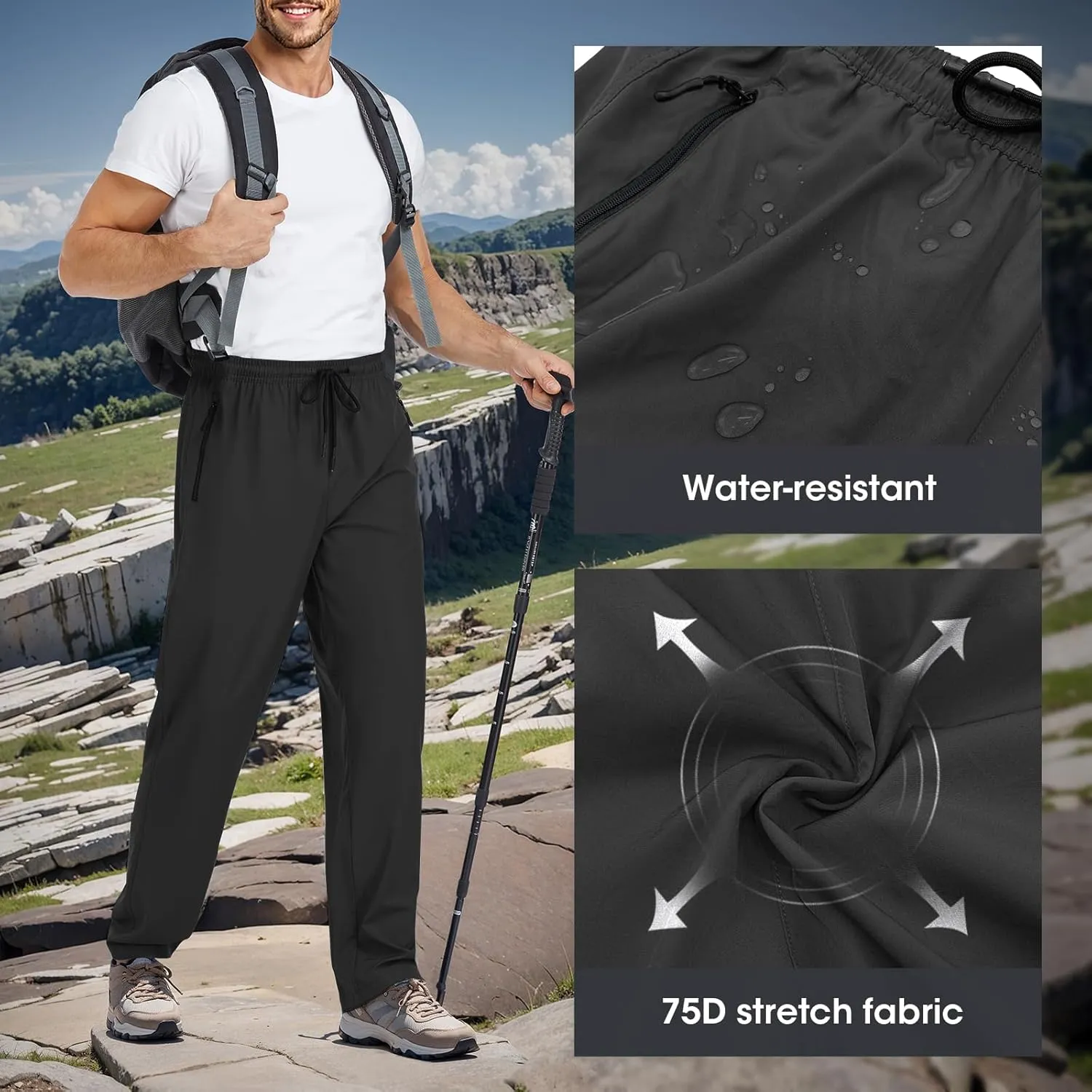 Men's Lightweight Hiking Pants Quick Dry Athletic Jogger Sweatpants