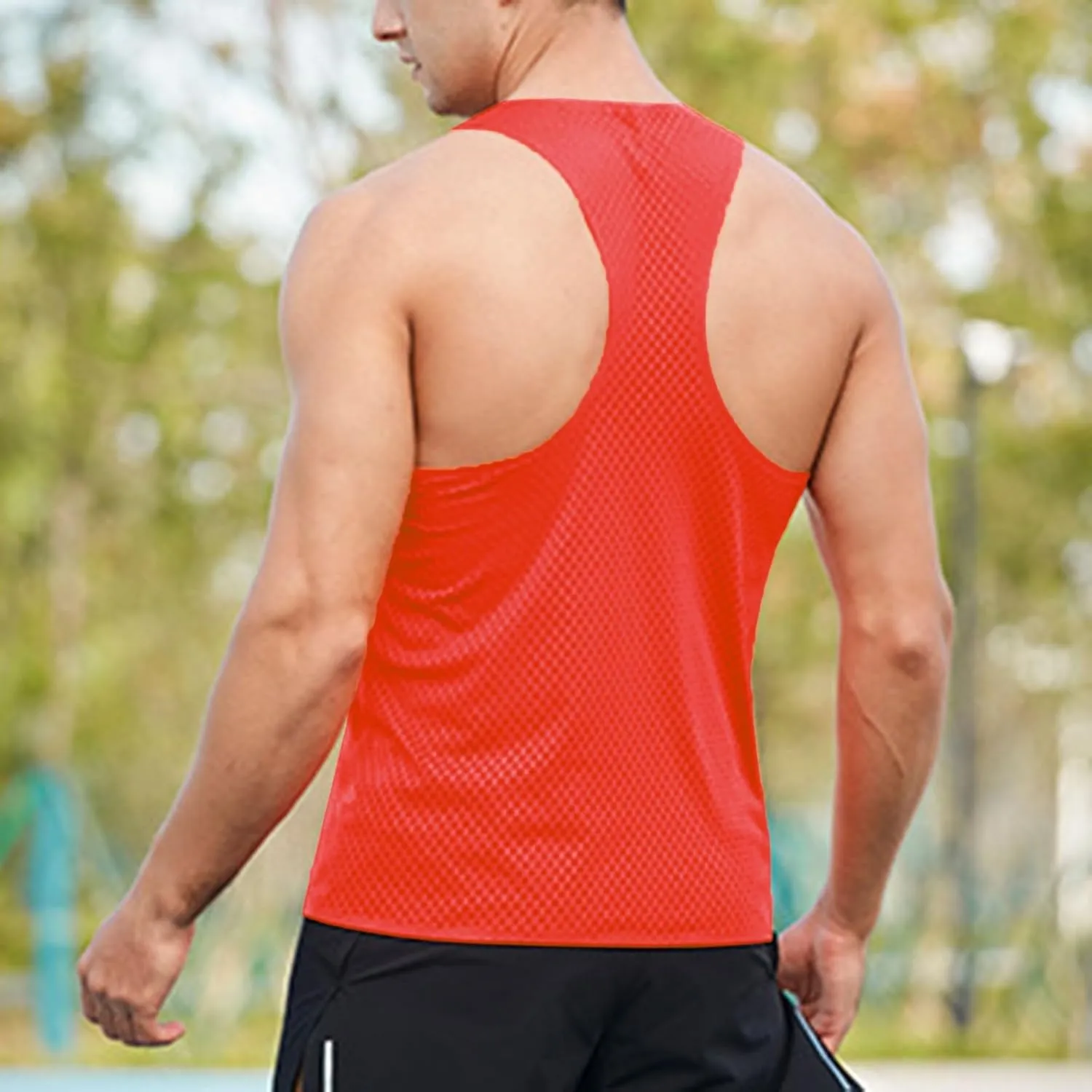 Men's Mesh Tank Top Solid Color Stretch Outdoor Sports Quick Dry Vest Sleeveless Summer Running Hiking Fitness Undershirt