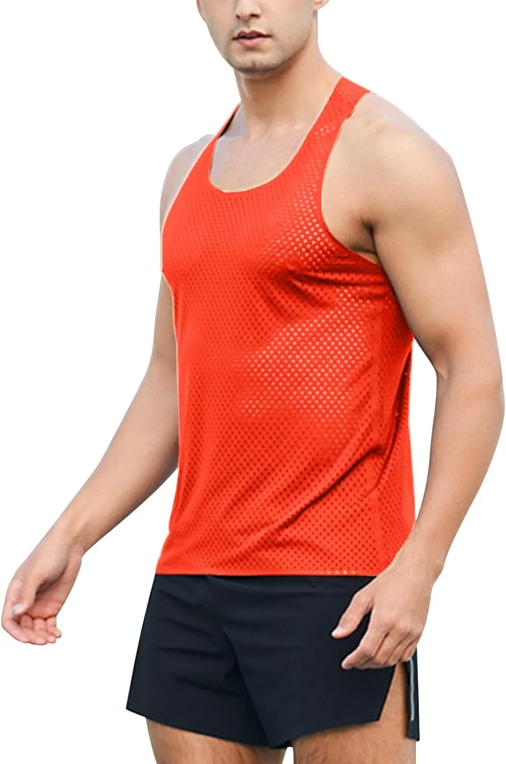 Men's Mesh Tank Top Solid Color Stretch Outdoor Sports Quick Dry Vest Sleeveless Summer Running Hiking Fitness Undershirt