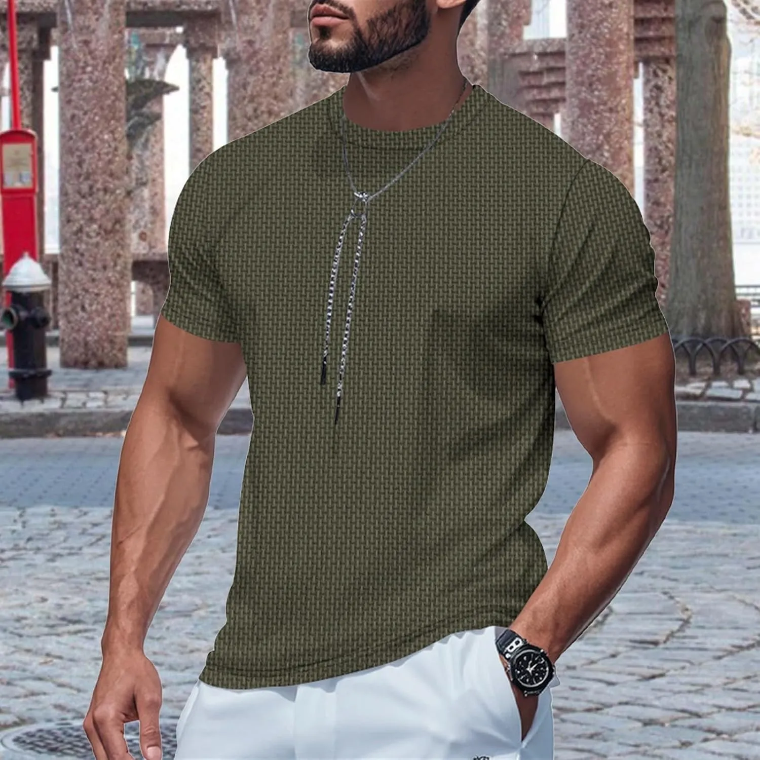 Men's Pique Ice Silk T Shirt Solid Color Quick Dry Crew Neck Shirt Short Sleeve Breathable Running Hiking Summer Sports Top