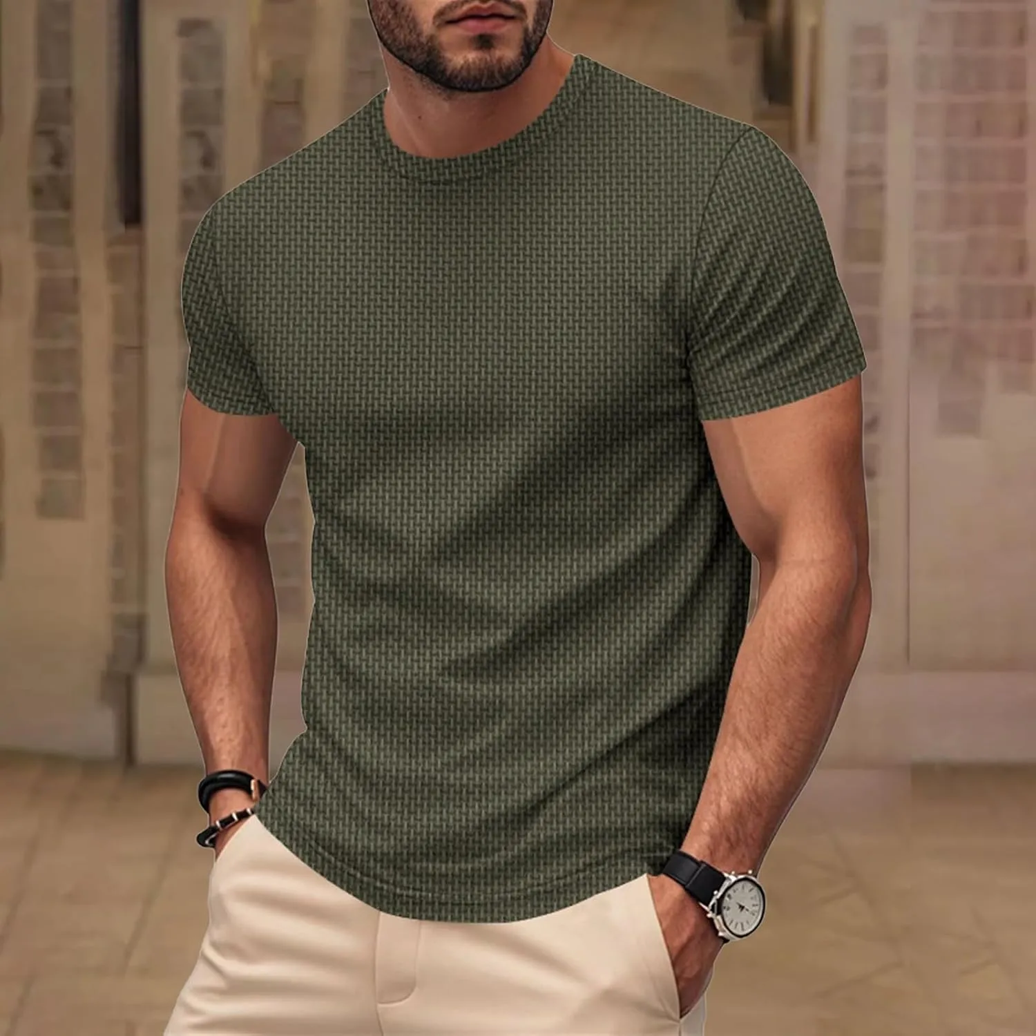 Men's Pique Ice Silk T Shirt Solid Color Quick Dry Crew Neck Shirt Short Sleeve Breathable Running Hiking Summer Sports Top