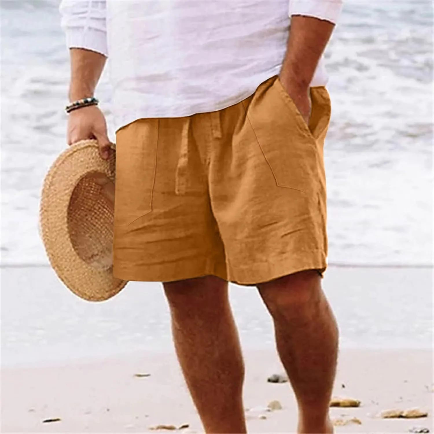 Men's Shorts Casual Men's Sports Shorts Beach Shorts Casual Cotton Linen Shorts Chino Shorts Men Khaki Men Black