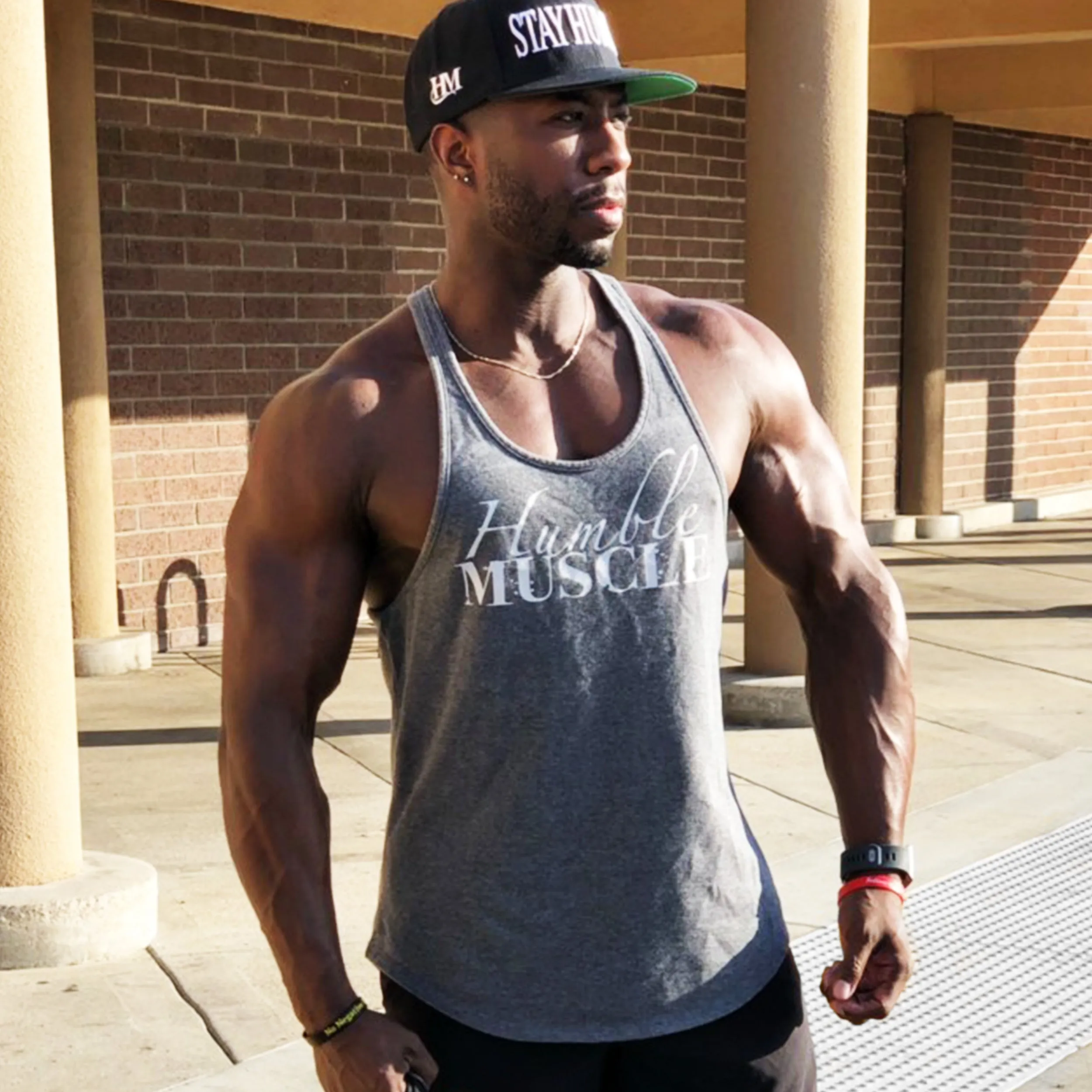 Mens Stringer Tank | HM Script | Grey