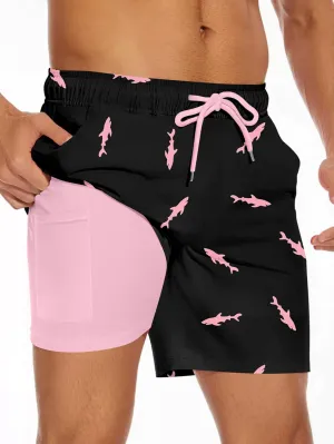 Men's Swim Trunk with Compression Liner Quick Dry Board Shorts
