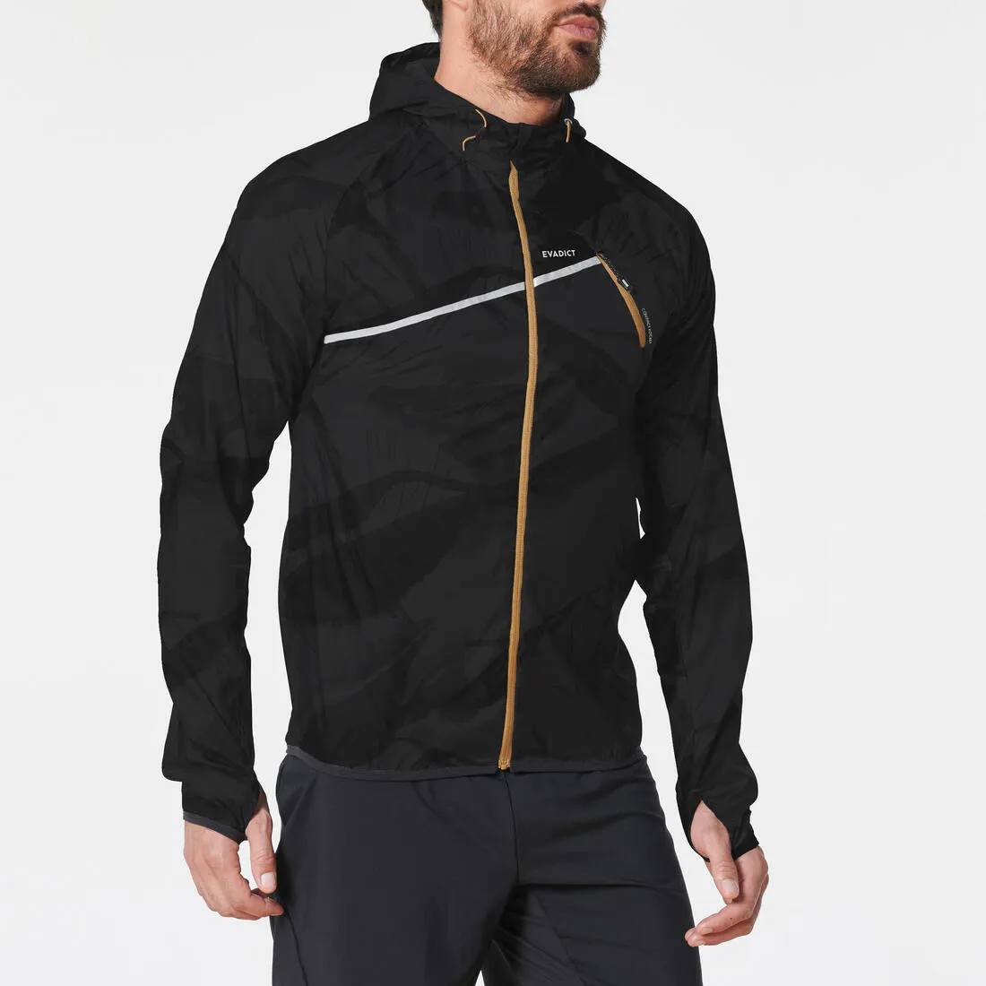 MEN'S TRAIL RUNNING LONG-SLEEVED WINDPROOF JACKET- GRAPH GREY/BLACK
