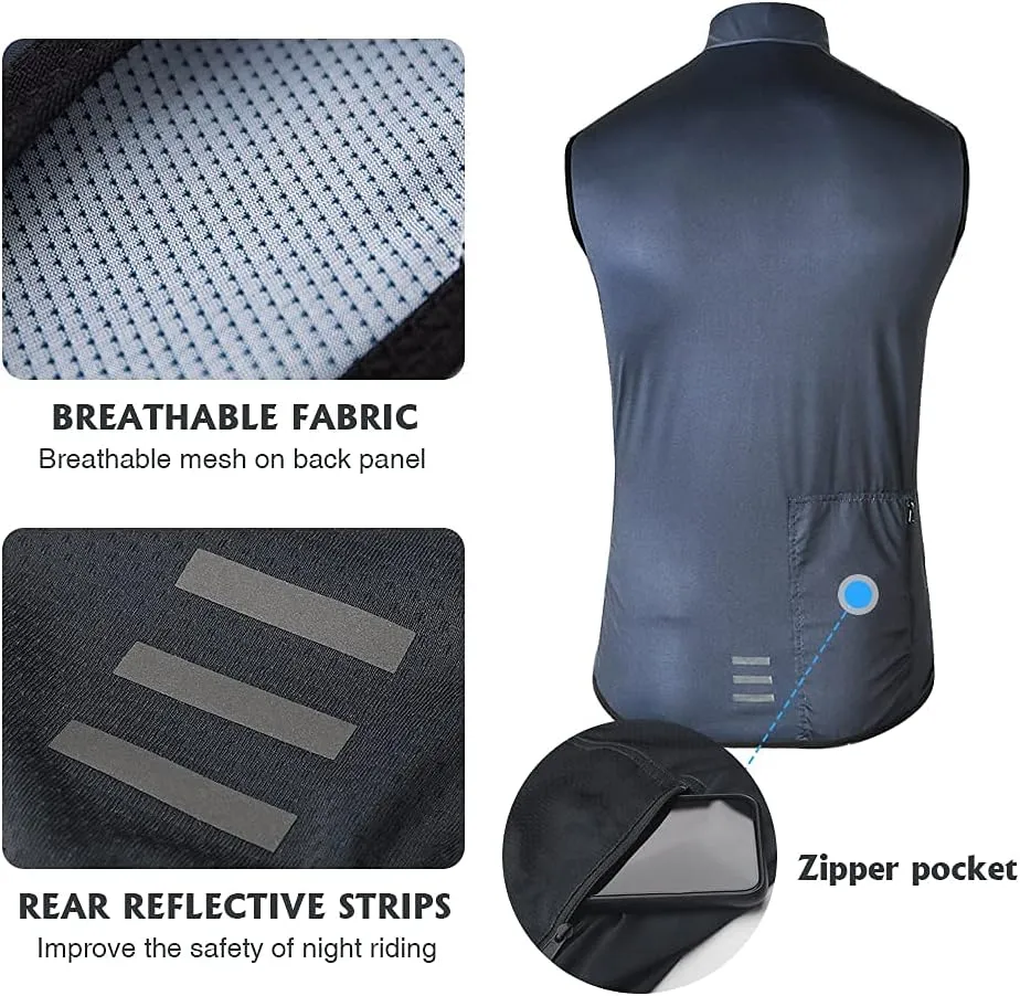 Men's Windbreaker Vest Windproof Sleeveless Jacket Visibility Safety Gilet Super-Light Coat Active