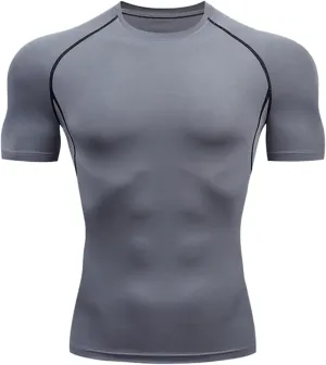 Men's Workout Compression Tshirt Short Sleeve Quick Dry Breathable Stretch Tee Gym Running Basketball Training Athletic Shirt