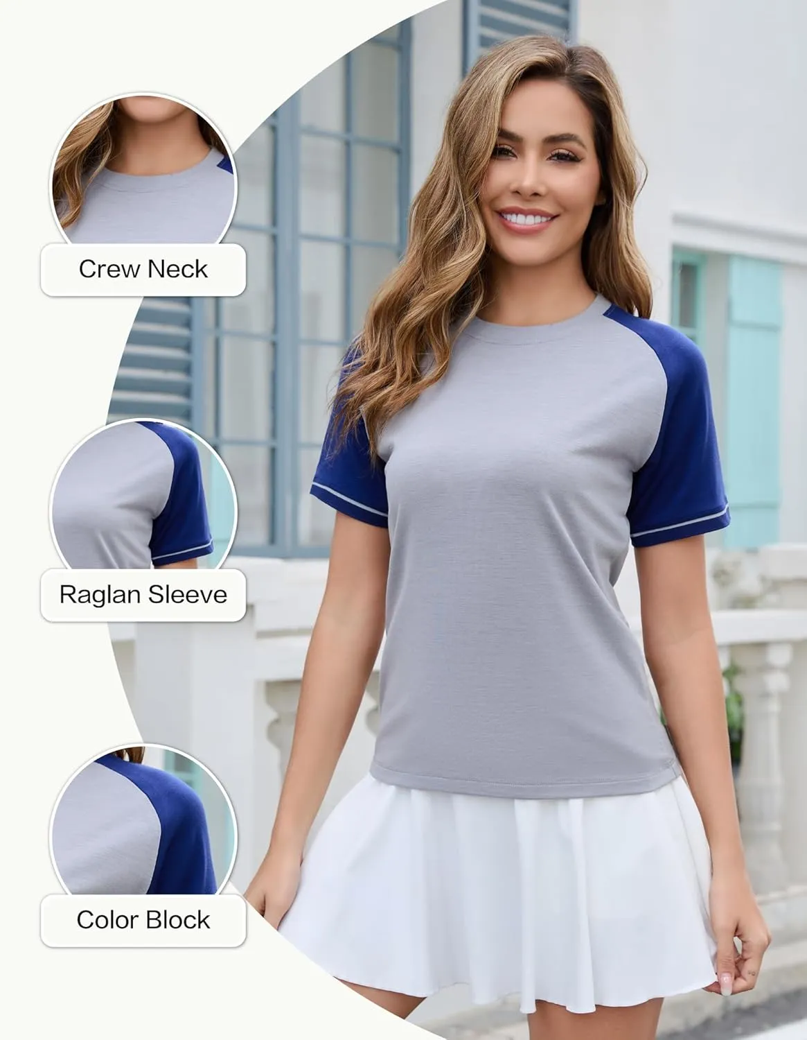 Merino Wool Raglan Short Sleeve Workout Tops for Women for Athletic Gym Running, Breathable Moisture Wicking Shirts for Women