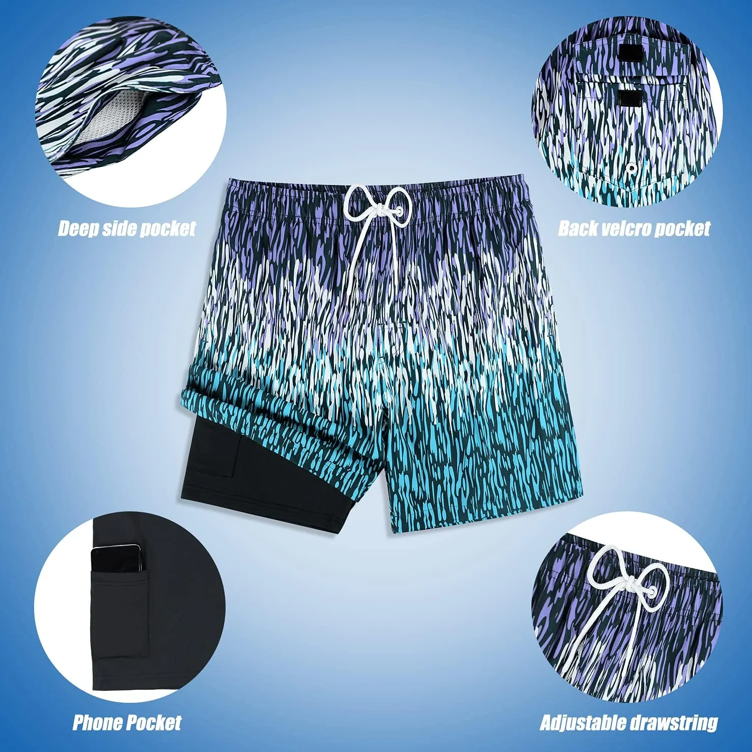 MILANKERR 5.5" Mens Swim Trunks with Compression Liner Quick Dry
