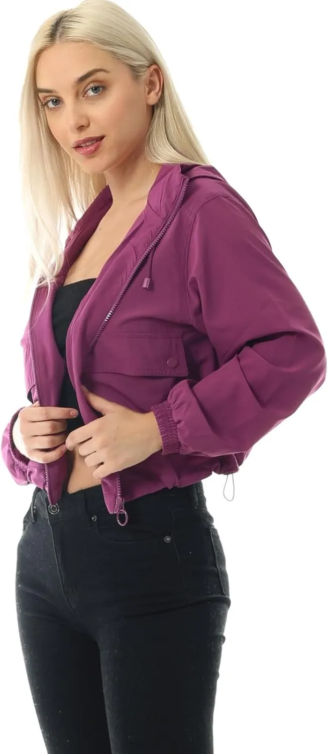 MixMatchy Women's Lightweight Y2K Cropped Jackets Yoga Quick Dry Windbreaker Zipper Jackets Workout Running Hoodie Jackets