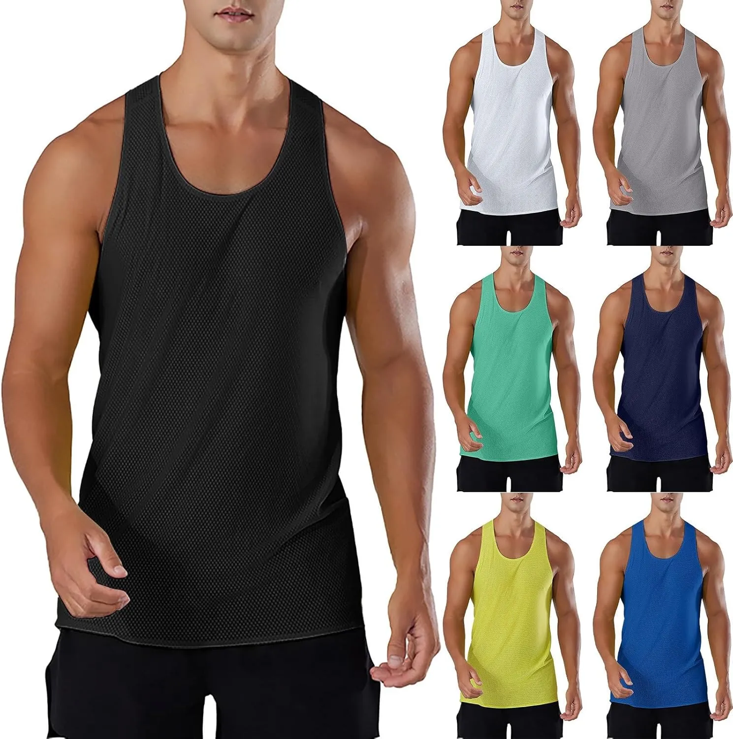 Miyaomn Men's Quick Dry Workout Tank Top Gym Muscle Tee Fitness Bodybuilding Sleeveless T Shirts Athletic Running Sportswear