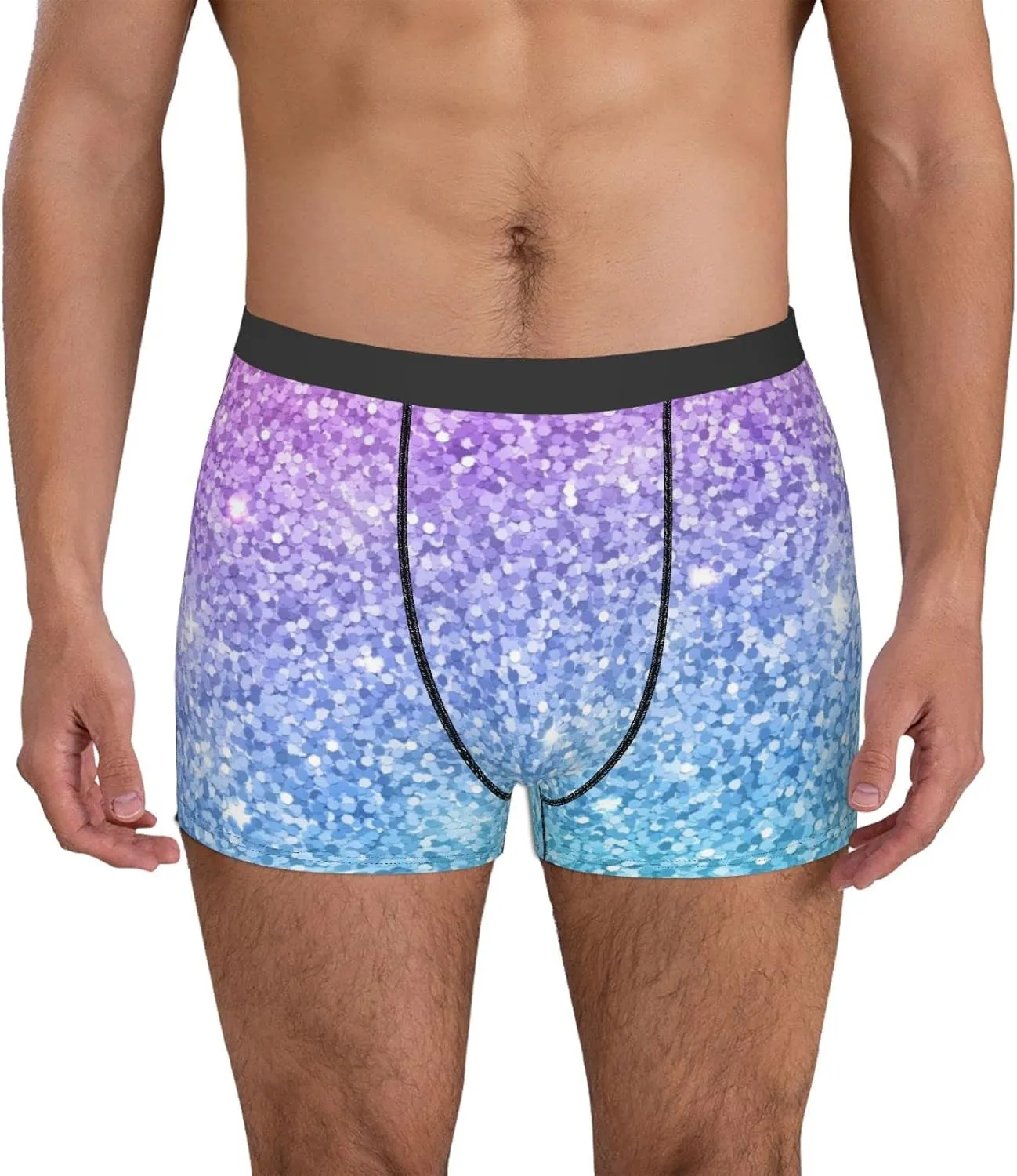 Multicolor Glitter Print Boxer Briefs For Men Breathable Underwear-