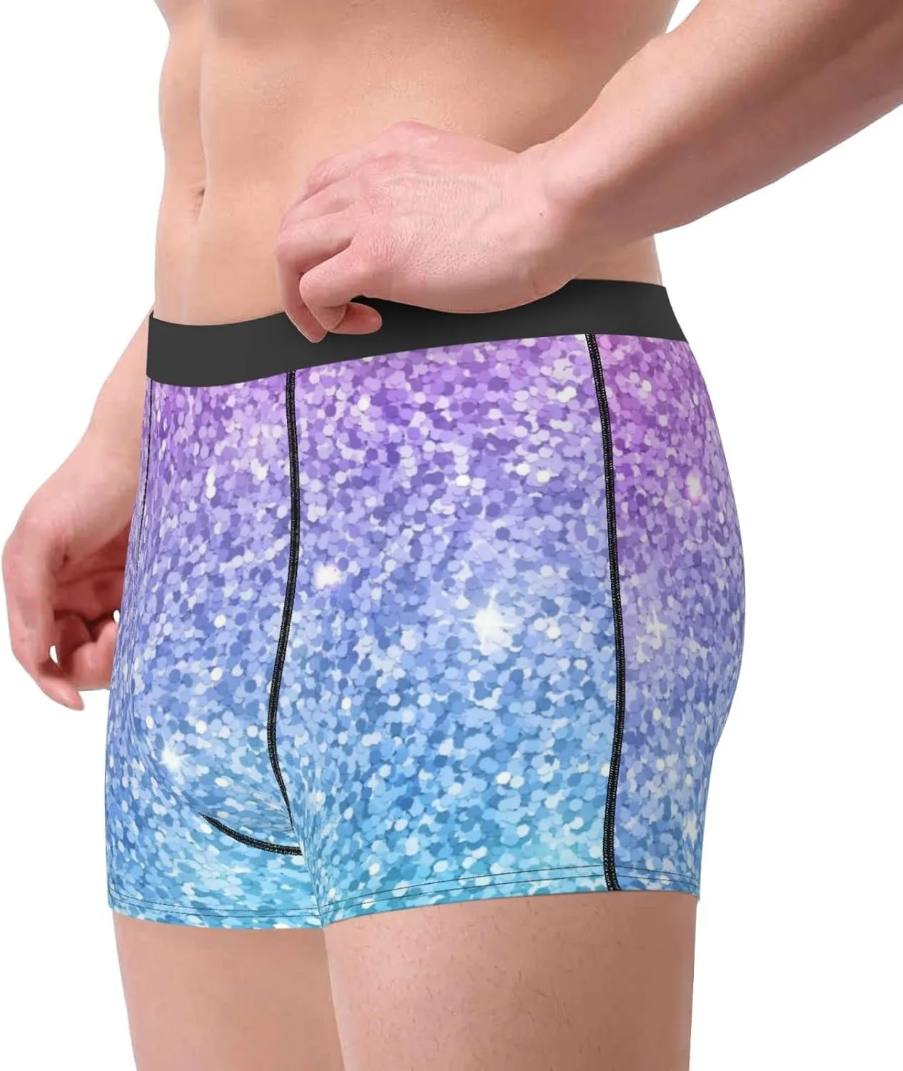 Multicolor Glitter Print Boxer Briefs For Men Breathable Underwear-