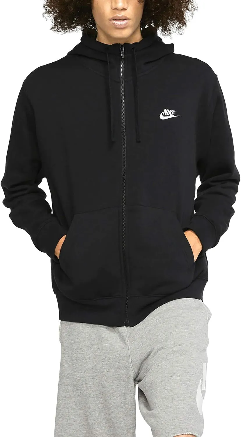 Nike Men's Sportswear Club Fleece Full Zip Hoodie, Fleece Zip-Up Hoodie Men, Black/Black/White, 3XL-T