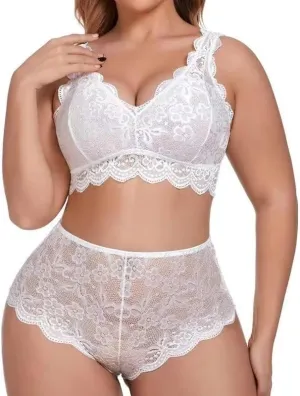 Oplxuo Plus Size Womens 2 Piece Lingerie Set Floral Lace Bra and Panty Sets Sexy Underwear Bralette Outfits Babydoll Teddy