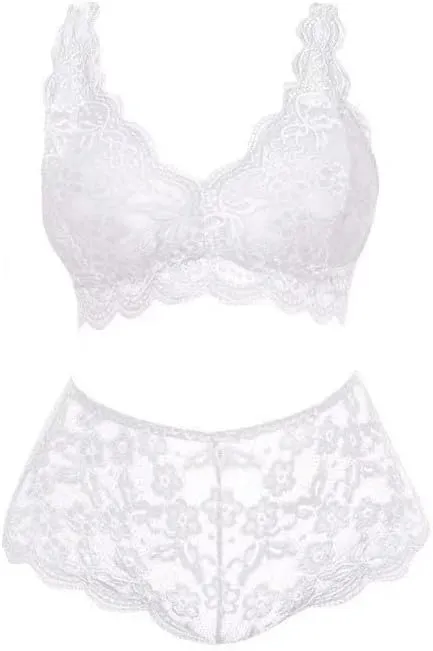 Oplxuo Plus Size Womens 2 Piece Lingerie Set Floral Lace Bra and Panty Sets Sexy Underwear Bralette Outfits Babydoll Teddy